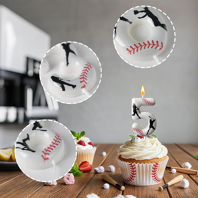 Baseball Birthday Number Candle, Number 5 Candles for Cake Topper, Ideal Birthday Parties Cake Decor, Wedding Anniversary and Other Celebrations (Candle 5)