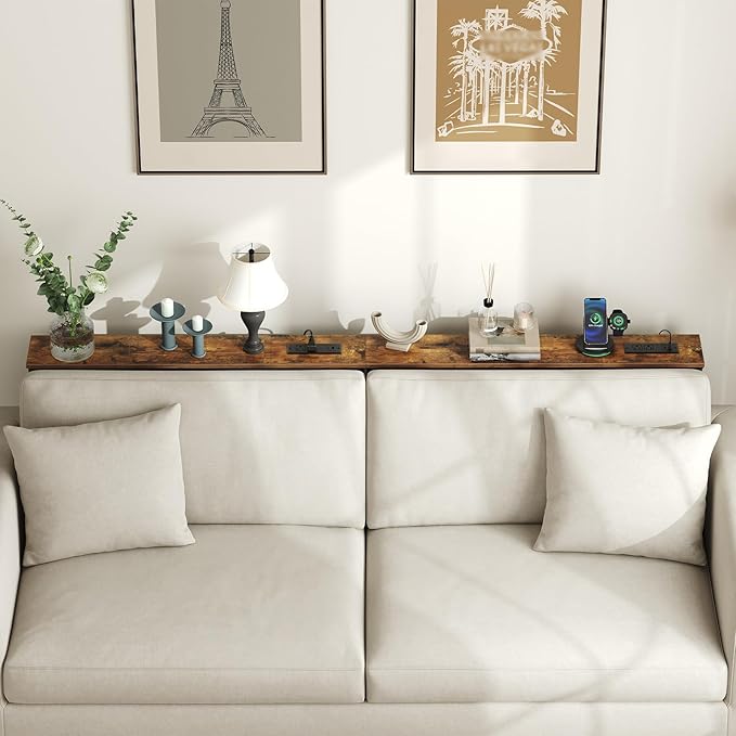 HOOBRO 39.4 Inch Narrow Console Table with Power Outlets, 5.9 Inch Sofa Table with Storage, Skinny Behind Couch Table, for Entryway Hallway, Small Spaces, Rustic Brown and Black BF52UXG01G1