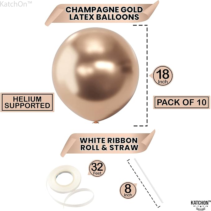 KatchOn, Big 18 Inch Champagne Balloons - Pack of 10 | Champagne Latex Balloons for Graduation Decorations 2025 | Wedding, Birthday Decor, Baby Shower Decorations
