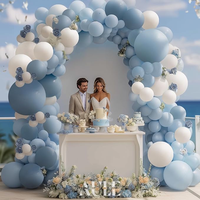 AULE Blue Balloon Arch Kit 155Pcs Dusty Macaron Blue White Balloons Garland for Birthday Graduation Anniversary Gender Reveal Baby Shower Theme Party Decoration