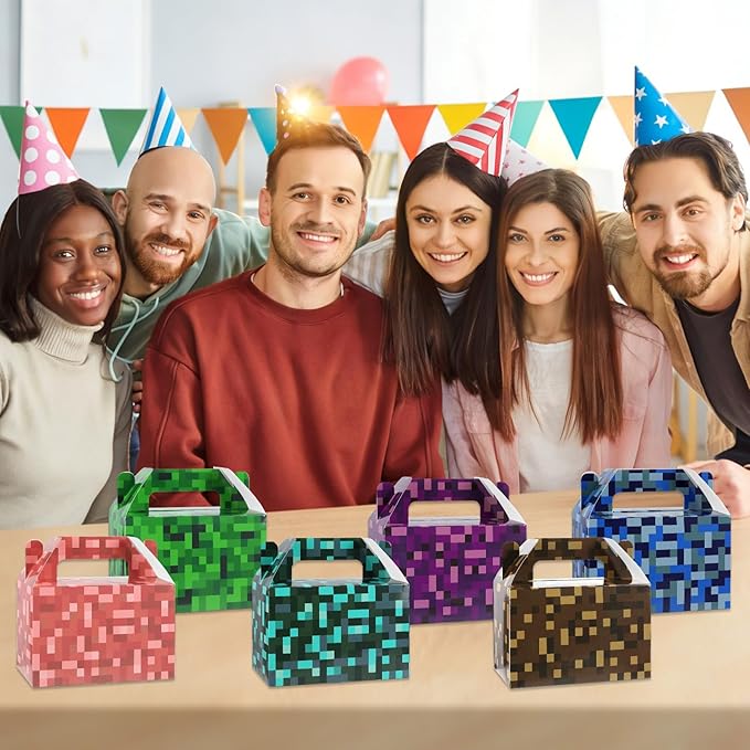 MinFyberd Pixel Party Favors Gift Boxes Video Game Themed Paper Goodie Candy Boxes Pixel Video Game Party Supplies for Boys Girls Gamer Pixelated Birthday Baby Shower Decoration Supplies 24pcs