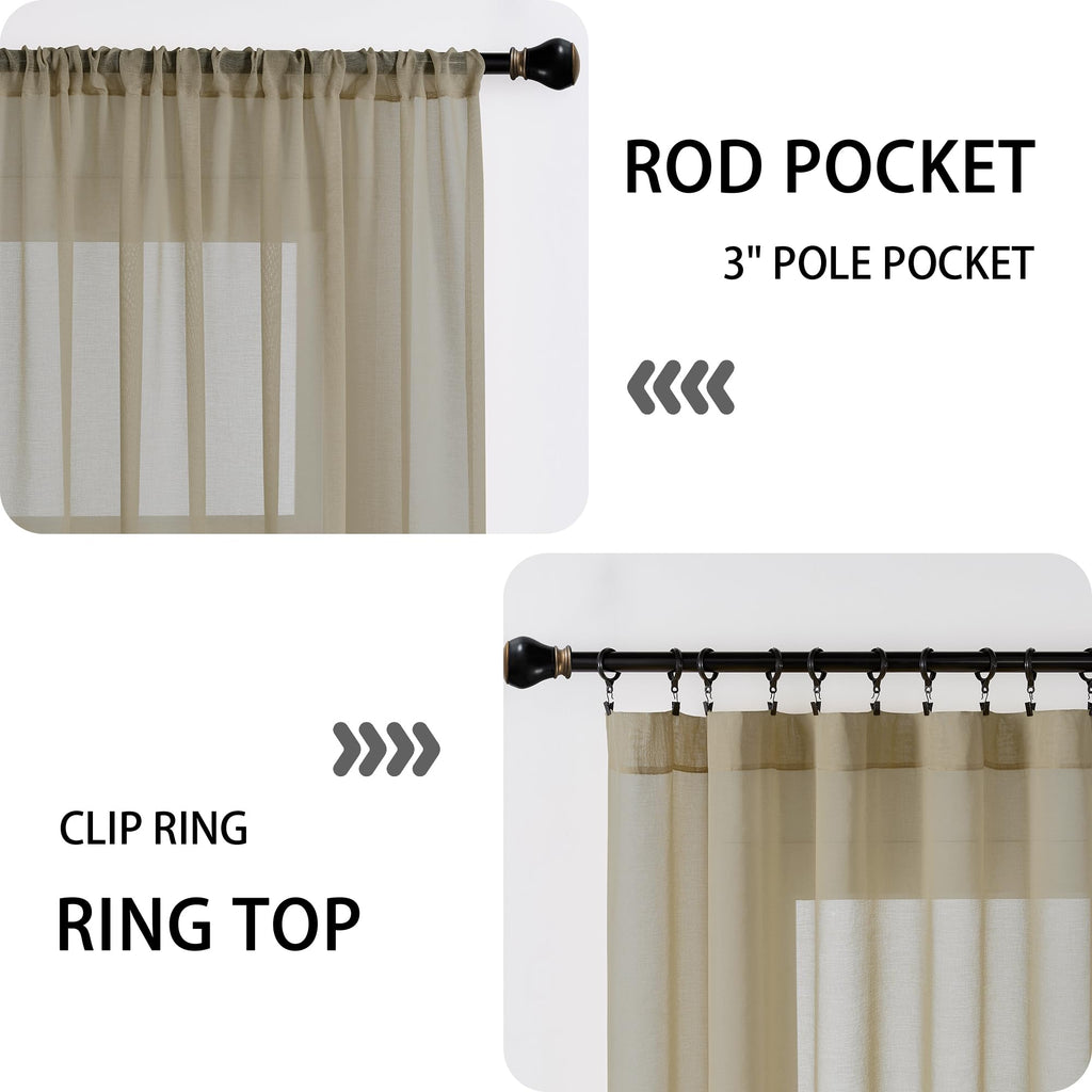 Sheer Door Curtains Closet Linen Textured Curtain Sheers Doorway Light Filtering Voile Patio Glass Door Rod Pocket Curtains French Doors
