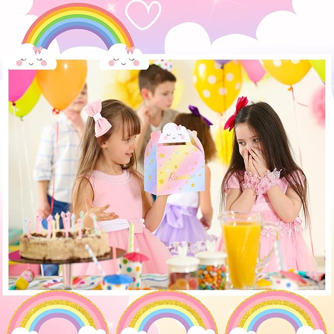 Leinuosen Rainbow Cloud Gift Boxes Party Supplies Cute Party Favor Boxes Theme Treat Boxes Candy Goodies Gift Boxes for Girls Boys Kids Birthday Party Decor (Rainbow Cloud Style, 24 Pieces)