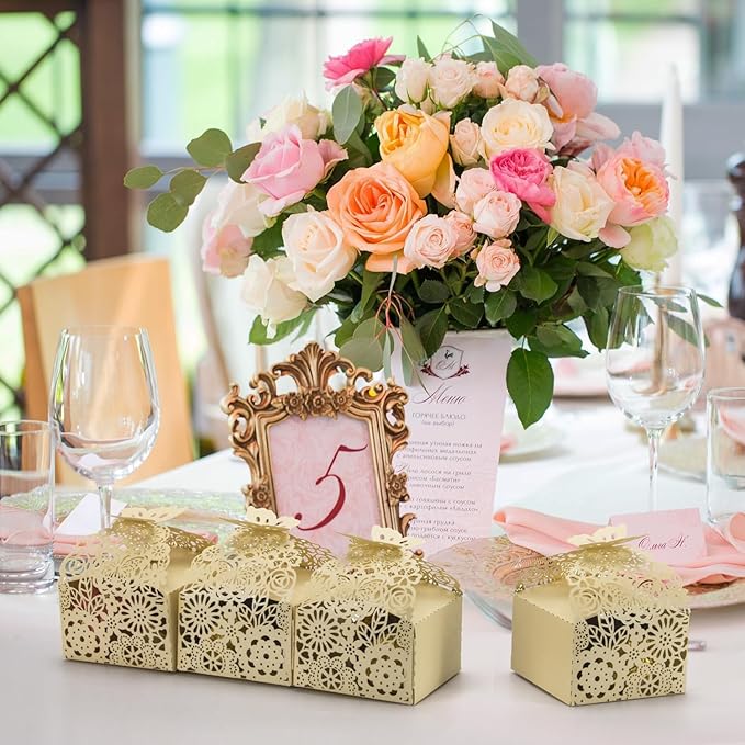 50pcs Laser Cut Butterfly Favor Boxes, 2.6" x 2.6" x 1.6", Party Favor Gift Boxes for Bridal Shower Anniversary,Wedding, Guests,Baby Shower,Mothers Day Treat,Ivory