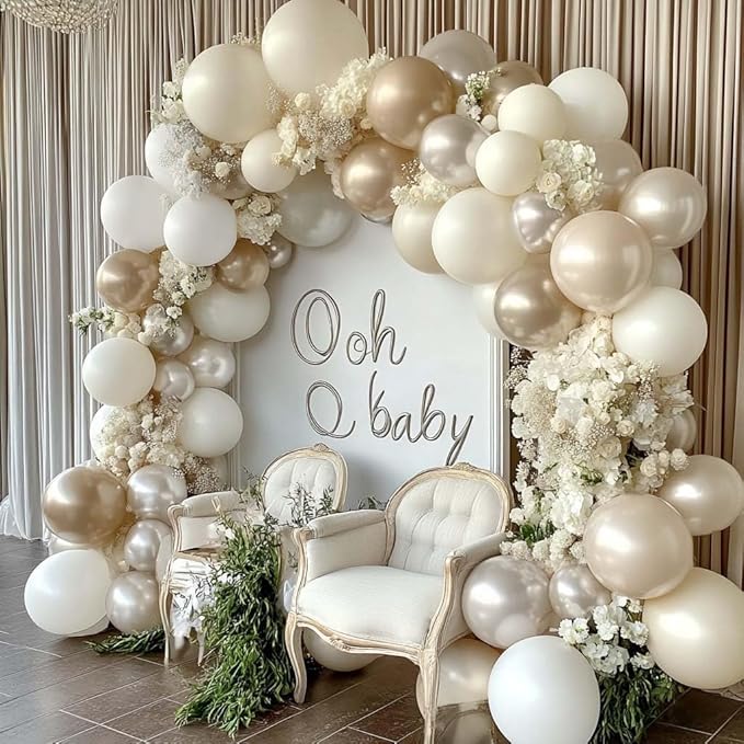 White Balloon Arch Pearl White Balloons Gold Balloon Arch Kit Pearl Sand Balloons Different Size For Wedding Bridal Anniversary Engagement Prom Party Decorations