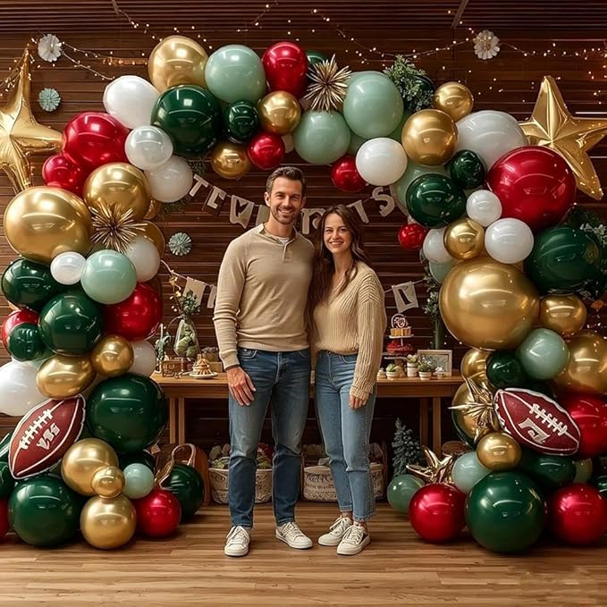 Soccer Balloon Arch Kit, Double Stuffed Dark Green Red Pearl White Gold Balloons Emerald Green Burgundy Balloon Garland for Boys Soccers Football Sports Theme Birthday Graduation Party Decorations