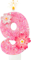 Pink Flower Birthday Candle,Number Birthday Candles for Cake, Ideal Birthday Parties Cake Decor, Wedding Anniversary and Other Celebrations (Number 9, Pink)