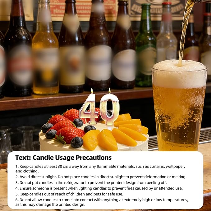 40th Birthday Cake Candles, Beer Themed Cake Numbers Decorations Funny Party Topper Supplies for Men Beer Lover Birthday Celebration Gifts (40)