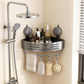 No-Drilling Corner Suction Cup Shower Caddy(1-Pack Gray),Rust-Proof and Durable Bathroom Organizer with Towel Bar & Hooks,Modern Large-Capacity Wall-Mounted Shower Shelf