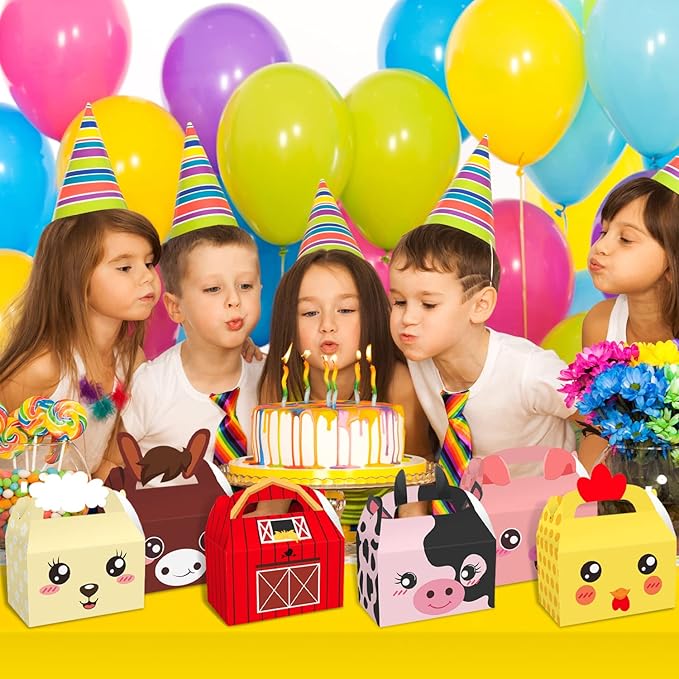MIKIMIQI Farm Animal Party Decorations, 12 Pcs Gift Wrap Boxes, Birthday Party Supplies for Boys Girls Baby Shower
