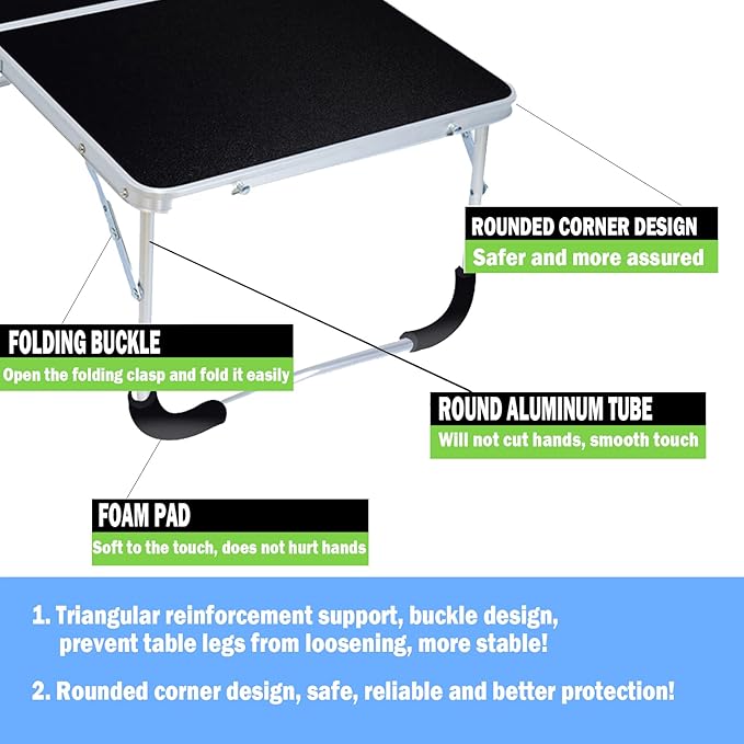 Portable Folding Table - Small Outdoor Folding Table, Suitable for Travel, Camping, Beach, Barbecue, Picnic, Party, Patio (Black)