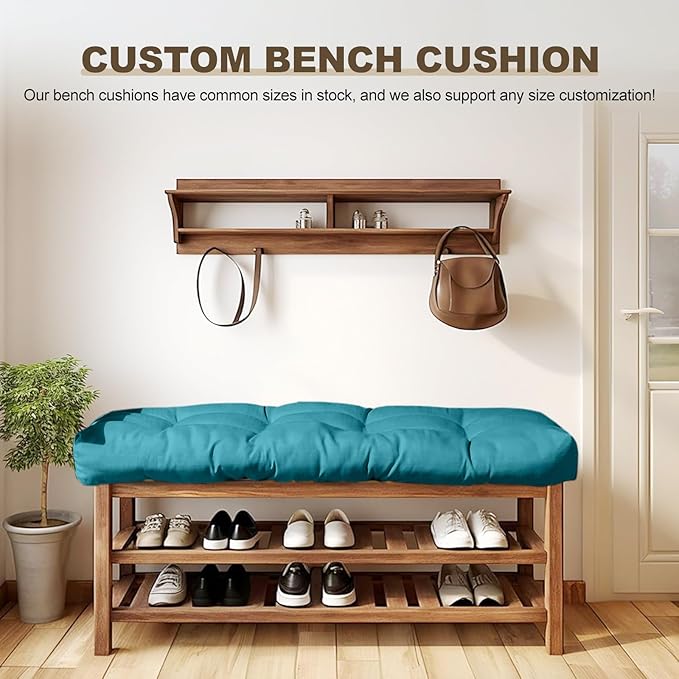 Bench Cushion 27 inches,Indoor/Outdoor Non-Slip Tufted Cushions, Premium Waterproof Linen, Soft Piano Sofa Cushions, Entryway Storage, Bay Window, High-Density Memory Foam(Dark Blue-27x12x4in)