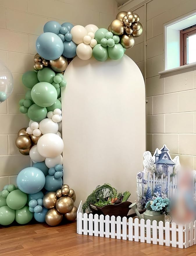 Dusty Blue Green Balloon Garland Arch Kit - Ash Mist Green Balloons Haze Fog Blue Balloons Sand White Gold Latex Balloon for Baby Shower Jungle Safari Woodland Birthday Party Decorations