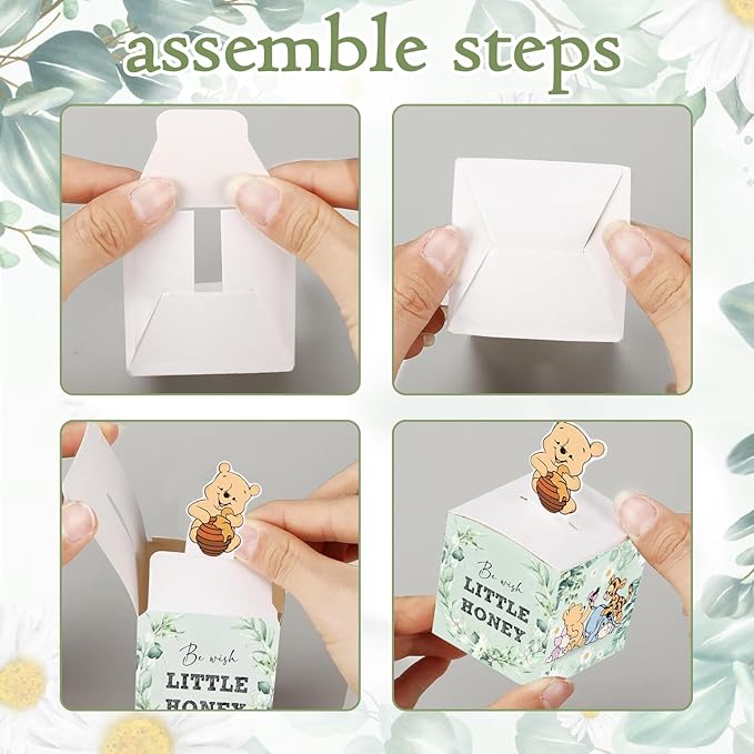 QZCYU 24pcs Winnie Baby Shower Decorations, Winnie Party Favor Boxes for Baby Showers, Bear Decorations Birthday Decorations for Boy Girls Favors Birthday Gender Reveal