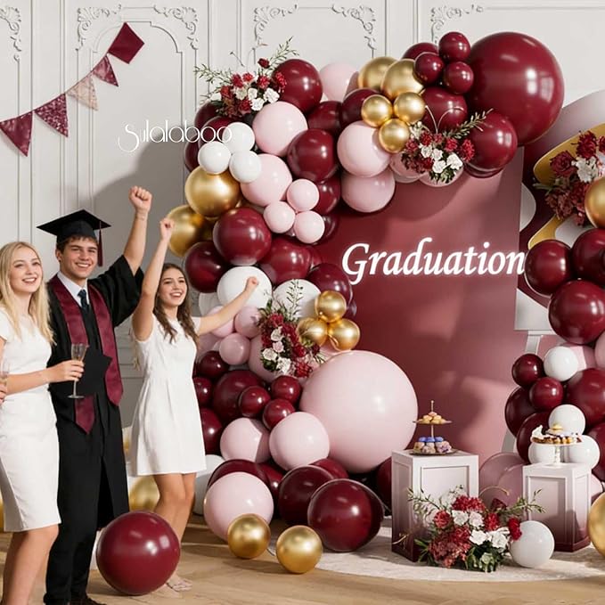 Burgundy Balloons Arch Kit 155Pcs Different Sizes of 18 10 5 Inch Latex Maroon Light Pink White Metallic Gold Balloon Garland for Birthday Anniversary Graduation Party Decorations