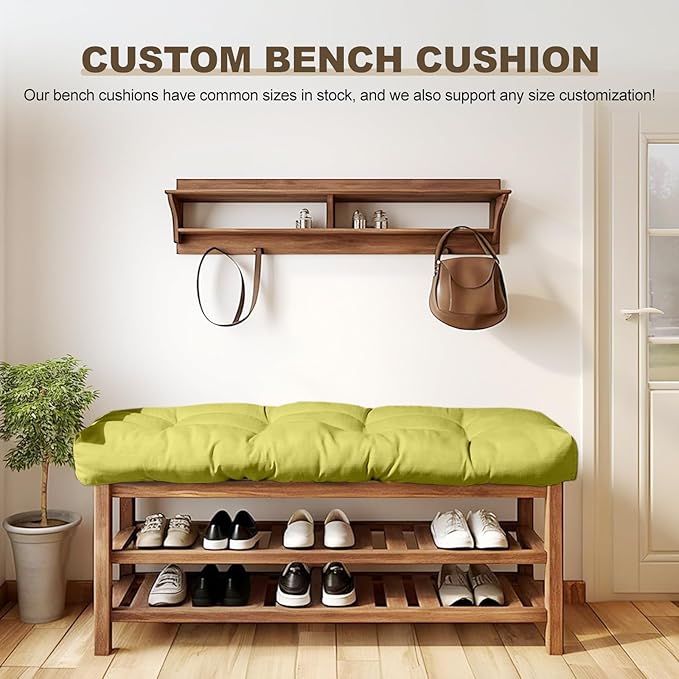 Bench Cushion 47 inches,Indoor/Outdoor Non-Slip Tufted Cushions, Premium Waterproof Linen, Soft Piano Sofa Cushions, High-Density Memory Foam(Green-47x19x4in)