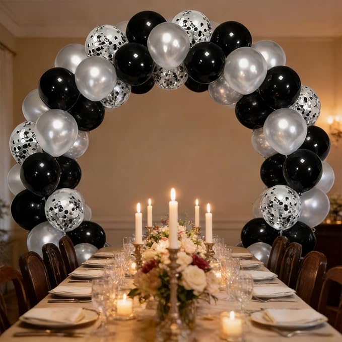 Black and Silver Balloons, 50pcs 12inch Metallic Chrome Silver Latex Balloons with Silver and Black Confetti Balloons for Birthday Wedding New Year Graduation Party Decorations