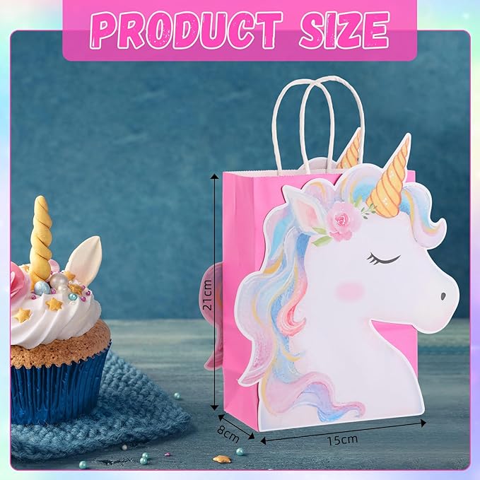 Kolldenn 24 Pack Unicorn Party Favor Bags Goody Bags with 48 Pcs Cardstocks and Handles for Unicorn Birthday Party Gift Goody Treat Candy for Unisex Favors