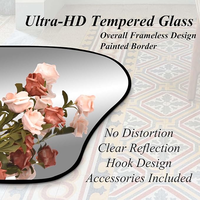 Large Irregular Mirror, 63"x30" Asymmetrical ﻿Tempered Glass Mirrors Full Length, Organic Frameless Wall Mirrors for Living Room Bedroom Entryway Hallway, Hangs Vertically or Horizontally
