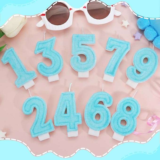 Blue Birthday Candles - Number 9 Candle for 9th Birthday Decorations for Girls Boys, Sky Blue Cake Decorations Sweet Theme Party Supplies