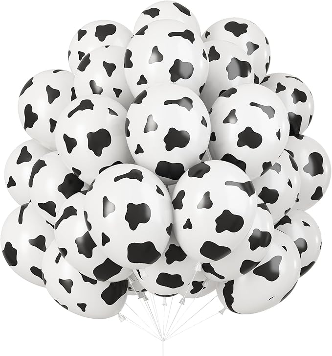 Cow Print Balloons, 30 Pcs Cute Cow Latex Balloons for Kids Party, Black White Western Cowboy Cowgirl Balloons for Boys Girls Farm Theme First Rodeo Birthday Baby Shower Party Decorations Supplies