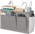 Lifewit Bedside Caddy Storage Organizer, Hanging Storage Bag with Fixed Straps, Book Remotes Holder for Home, College, Dorm, Bunk, Hospital, Crib Bed Rails, Grey