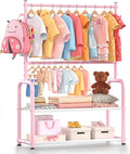 Kids Clothing Rack with 2-Layer Storage Shelf and 2 Adjustable Hanging Rods, Dress Up Rack for Hanging Clothes,Dress up Storage for Baby Toddle Kids(Classic, Pink)
