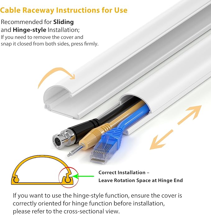 ZhiYo 34in D Cord Hider for Wall Mount TV, Self-Adhesive Cable Hider Kit, PVC Cord Covers for Wires on Wall, White Cable Raceway, Paintable Wire Hiders, 2 x 17 (L) - 1.2" (W) x 0.55" (H)