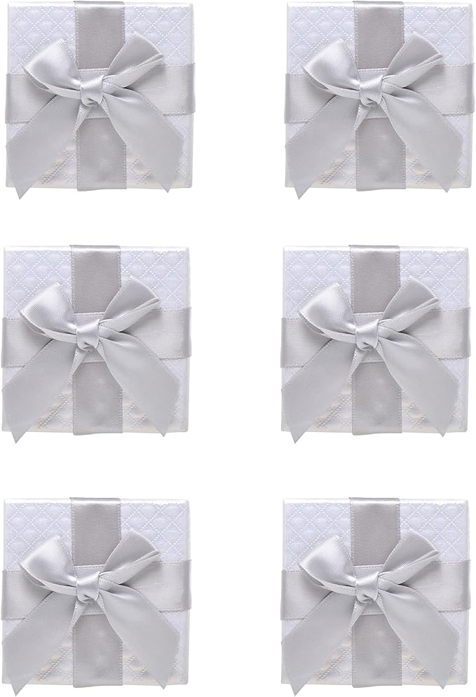 Pearl Miner 2.8 x 2.8 x 1.4 Inches Jewelry Gift Boxes with White Ribbon Bow, 6 Pack