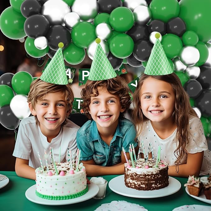 Green, Black, Metallic Silver Balloon Arch Garland Kit - Forest Green Black Balloons Football Birthday Decorations for Jungle Baby Shower Graduation Video Game Birthday Party Decorations