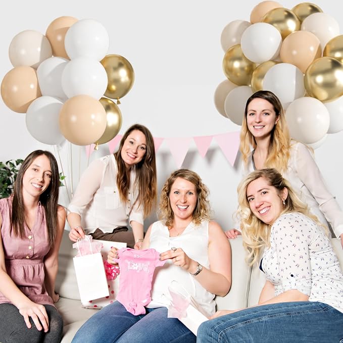 163pcs Neutral Balloon Garland Arch Kit in Sand White, Apricot, Nude & Metallic Gold Confetti Balloons for Boho Weddings, Baby Showers, Birthdays
