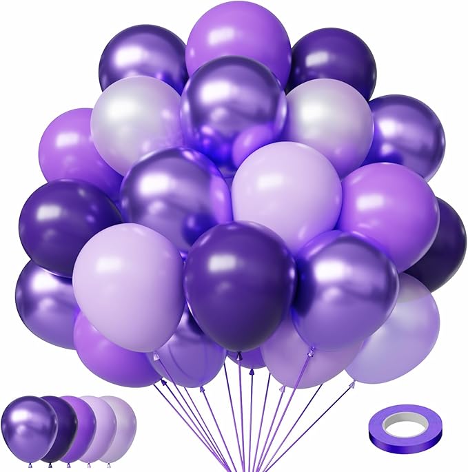 Purple Balloons Set, 50pcs 12Inch Light Pastel Purple Balloons Dark Purple Balloon for Birthday Wedding Baby Shower Purple Theme Party Decorations