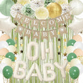 Sage Green Baby Shower Decorations 40 Inch Beige OH BABY Balloons Welcome Baby Banner, Paper Lanterns, Tissue Pom Poms, Star Garland, Neutral Gender Reveal Birthday Party Supplies