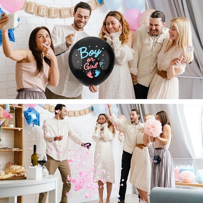 Gender Reveal Balloon, 36 Inch Black Gender Reveal Balloon Big Boy or Girl Balloon Kit with Footprint Blue and Pink Confetti for Baby Genders Reveal Ideas Party Decorations Baby Shower Party Supplies