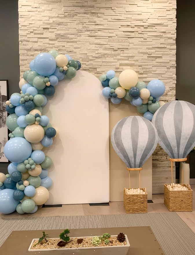 Dusty Blue Green Balloon Garland Arch Kit - Ash Mist Green Balloons Haze Fog Blue Balloons Sand White Gold Latex Balloon for Baby Shower Jungle Safari Woodland Birthday Party Decorations