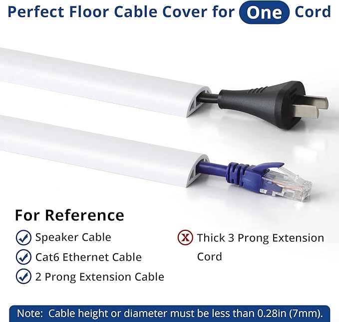 ZhiYo 6ft Cord Covers for Wires on Floor, Cord Hider Floor Hide Power Extension Cords, Soft PVC Cable Cover Cable Protector, Wire Cavity W0.47in H0.28in, White