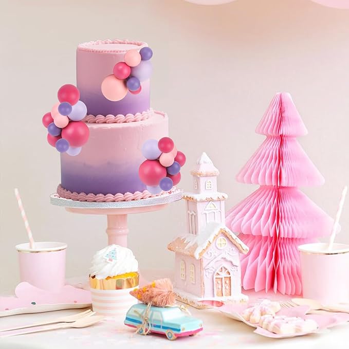 52 Pcs Ball Cake Decorations - Light Dark Pink Purple Ball Dessert Picks Cake Cupcake Toppers, Birthday Party Baby Shower Gender Reveal Cake Supplies
