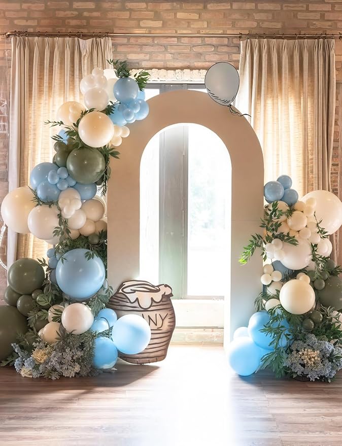 Dusty Blue Green Balloon Garland Arch Kit - Ash Mist Green Balloons Haze Fog Blue Balloons Sand White Gold Latex Balloon for Baby Shower Jungle Safari Woodland Birthday Party Decorations