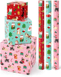 WERNNSAI Dog Christmas Wrapping Paper Rolls - 3 Rolls 17” x 120” Puppy Kids Christmas Wrapping Paper Medium Roll Set Funny Christmas Wrapping Paper Xmas Rolls Party Gift Decoration, for Girls/Boys