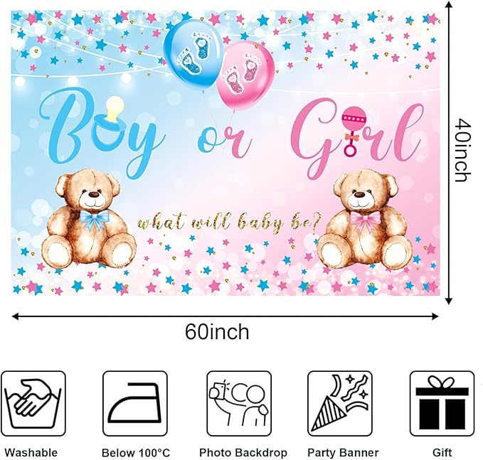 We Can Bearly Wait Baby Shower Decorations for Girl Boy, 125 Pcs Pink Blue Plastic Party Supplies - Bear Balloons,Pink Blue Brown Balloons , Backdrop for Baby Shower & Gender Reveal