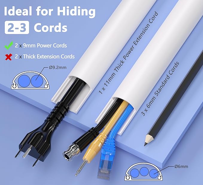 ZhiYo 34in D Cord Hider for Wall Mount TV, Self-Adhesive Cable Hider Kit, PVC Cord Covers for Wires on Wall, White Cable Raceway, Paintable Wire Hiders, 2 x 17 (L) - 1.2" (W) x 0.55" (H)