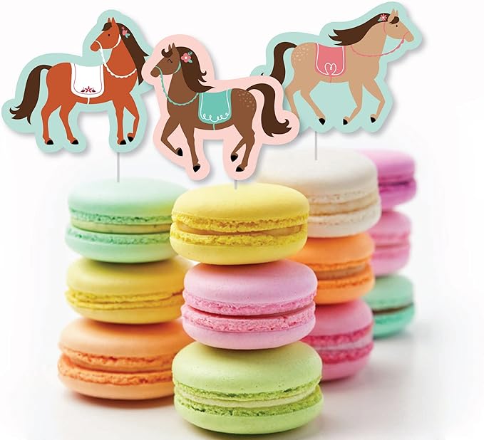 Big Dot of Happiness Run Wild Horses - Dessert Cupcake Toppers - Pony Birthday Party Clear Treat Picks - Set of 24