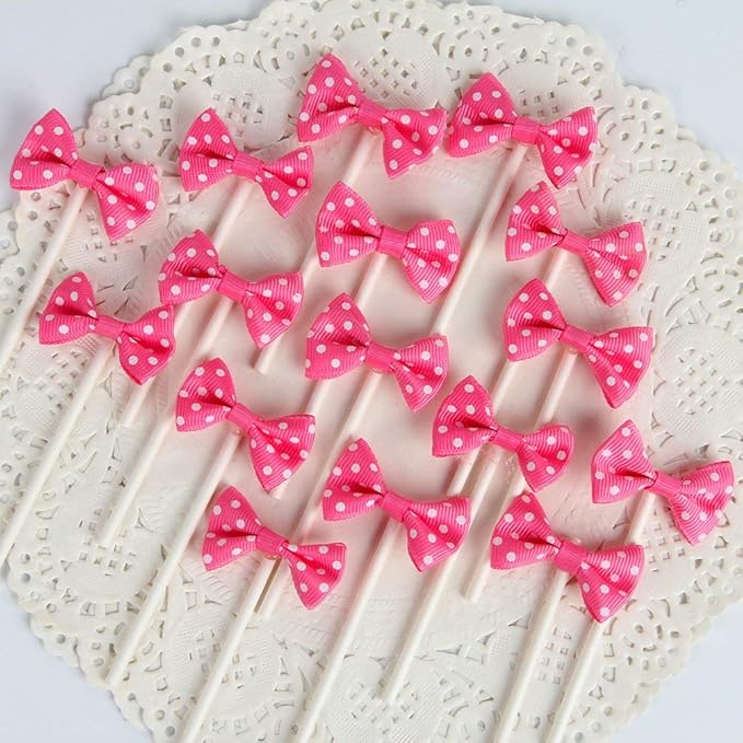Bow Cupcake Toppers Children's Birthday Baby Shower Party Bow Dots Cupcake Toppers Cake Decoration Supplies Pack of 18