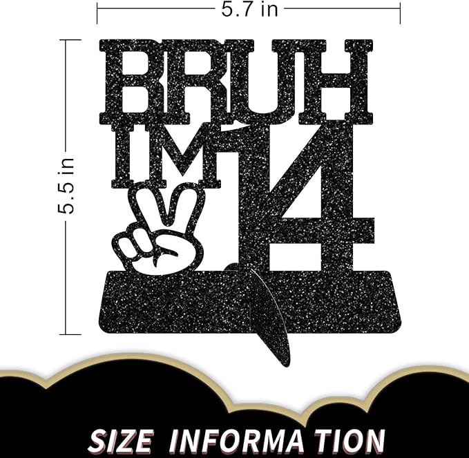 Bruh I'm 14 Black Glitter Center Pieces Decoration - Funny 14th Birthday Party Decorations for Boys, 14th Birthday Centerpiece, Teen Boy Decor, Party Supplies (Bruh I,m 14)