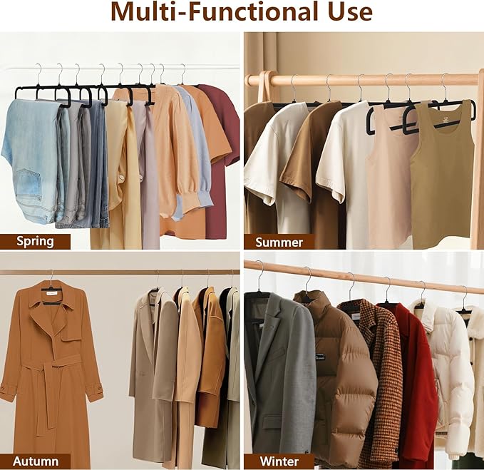 50 Pack Black Velvet Hangers Non Slip, Felt Pants Hangers Thin Space Saving Clothes Hanger Flocked Strong Durable Ganchos para Colgar Ropa with 360°Swivel Hook for Pants Jeans Shorts Skirts Tank Top