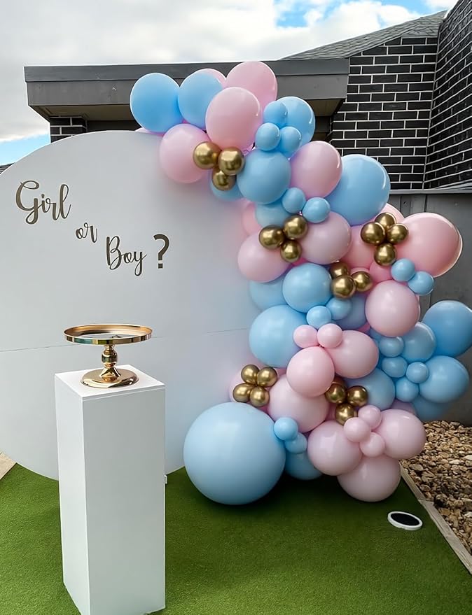 Gender Reveal Balloon Arch Garland Kit - Pink and Blue Balloon Arch Kit Pastel Pink Blue Balloons Metallic Gold Latex Balloons for Baby Gender Reveal Boy or Girl Baby Shower Party Decorations