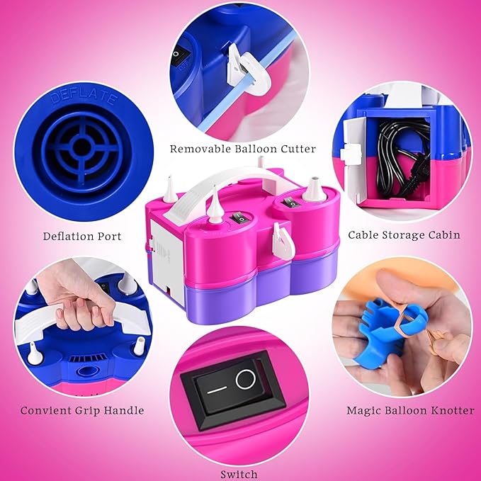 Electric Balloon Pump,Electric Air Pump for Inflatables,Portable Dual Nozzle Pump with Tying Tool,Balloon Blower Machine,Balloon Inflator for Birthday Party Decorations