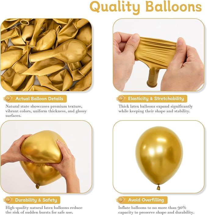 Gold Balloons 125 Pcs Gold Balloons Different Sizes 18 Inch 12 Inch 10 Inch 5 Inch Gold Balloon Arch Kit Garland for Birthday Baby Shower Wedding Graduation Retirement Party Decoration