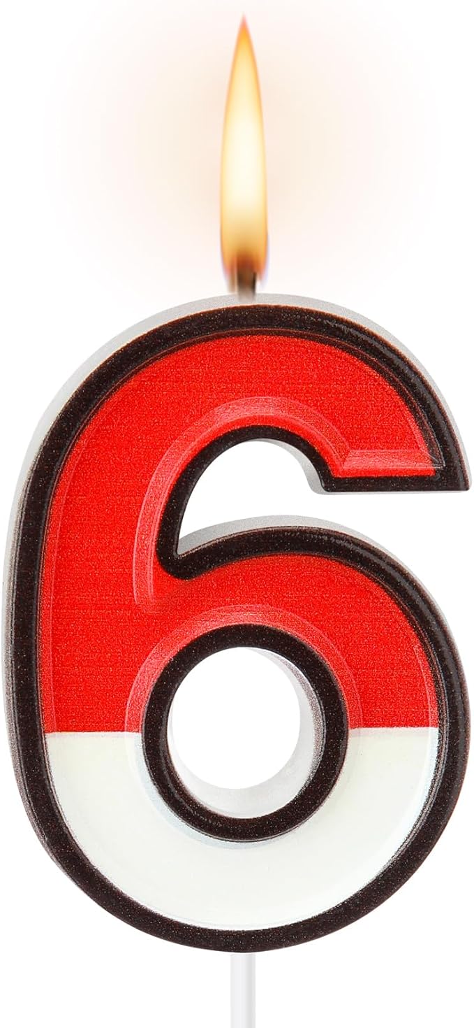Conelist Cartoon Red and White Birthday Cake Candle Numeral Birthday Cake Topper for Animated Decoration Cartoon Party Supplies(Number 6)