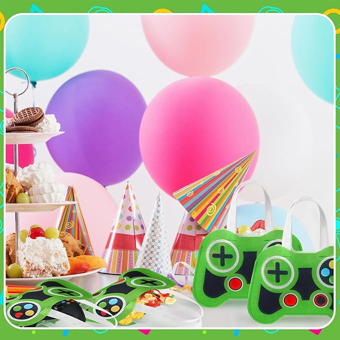 Silkfly 12 Pcs Video Game Party Favor Bags Non Woven Reusable Gaming Goodie Treat Gift Bags with Handles Gaming Party Supplies Class of 2026 Graduation Favors (Green)